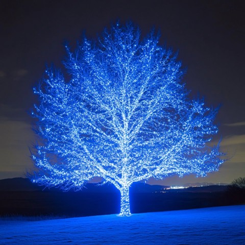 Christmas Tree Without Decorations Illuminated in Blue Tones