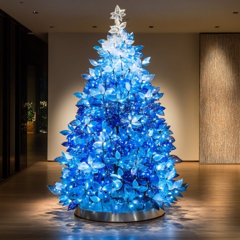 Minimalist Christmas Tree Lit with Blue Lights Only