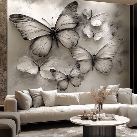 Butterfly Oil Painting in Grey and White