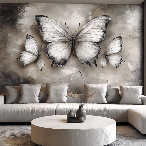 Embossed Butterfly Oil Painting in Grey and White