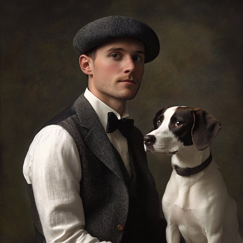 Man Sitting with Dog on a Calm Afternoon