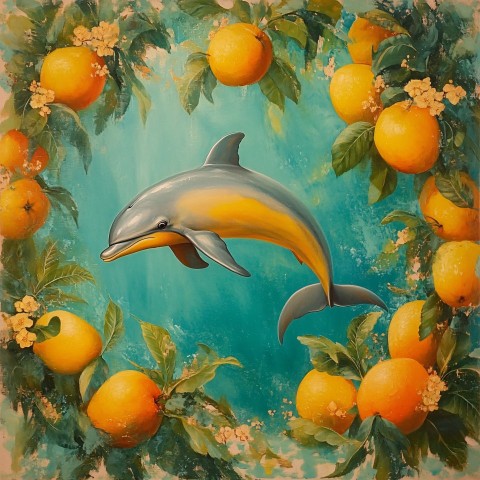 Mango-Dolphin Hybrid Illustration with Vibrant Colors