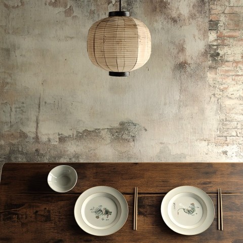 Chinese Dining Table Setting with Plates and Chopsticks