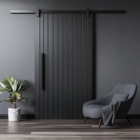 Modern Black Sliding Door with Vertical Slats Close-Up