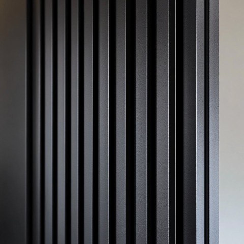 Modern Black Sliding Door with Vertical Slats in Living Room