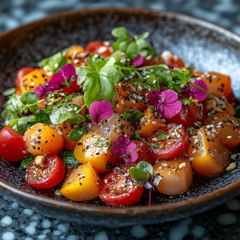 Fresh Salad with Rustic Red Brick Background