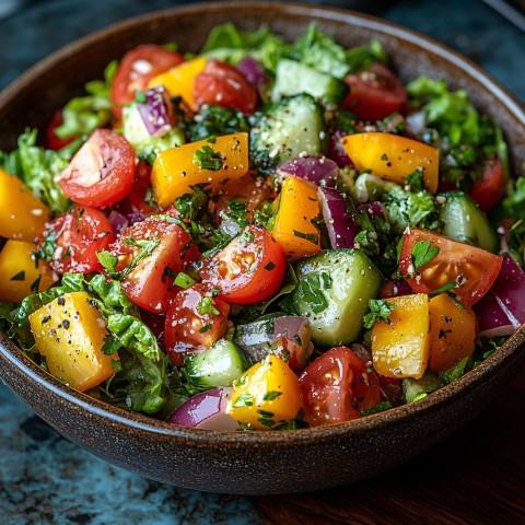 Fresh Salad Against Rustic Red Brick Background