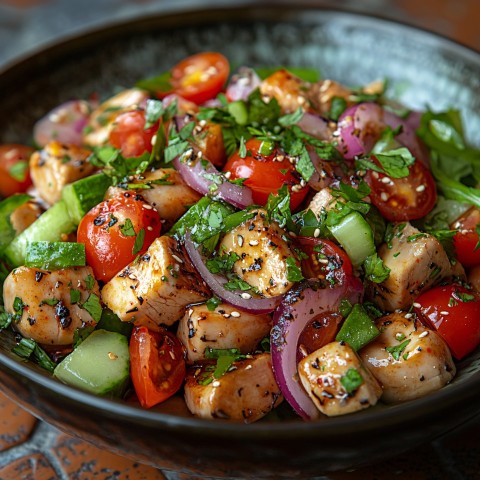 Fresh Salad with Rustic Red Brick Background Photography