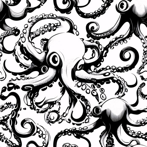 Octopus and Squid Seamless Tile Ocean Design