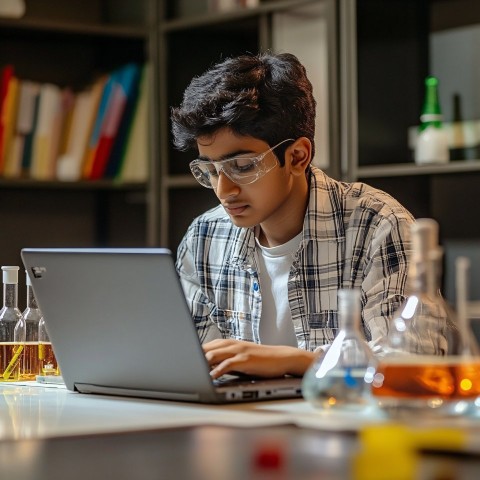 Indian Student Studying Chemistry with Laptop Animation