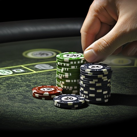 Throwing Poker Chips on Green Casino Table