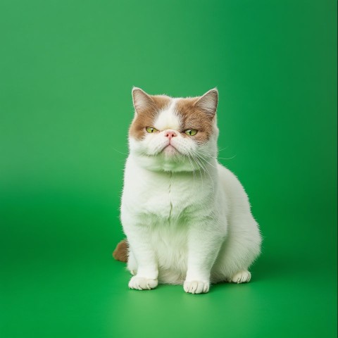 Grumpy Cat Portrait on Solid Green Background