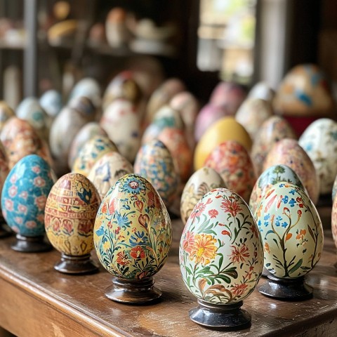 Display of Multiple Eggs on a Wooden Table