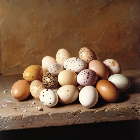 Eggs Displayed on Rustic Wooden Table in Natural Light