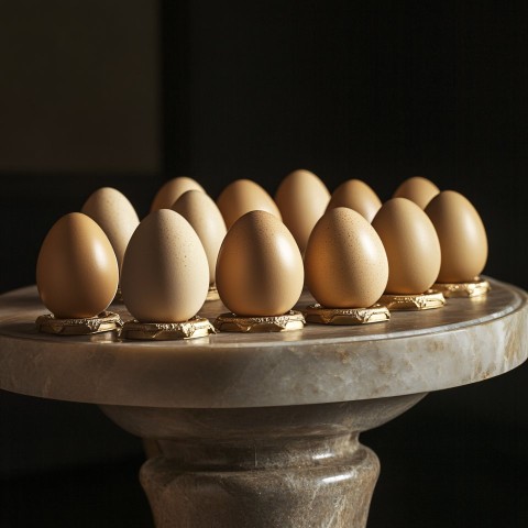 Lots of Eggs Displayed on Wooden Table Surface