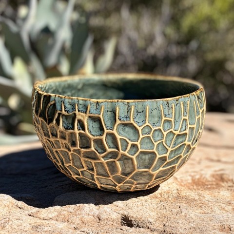 Ceramic Bowl with Cholla Cactus Skeleton Texture