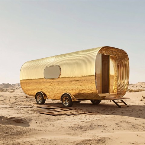 Golden Tiny House in Desert on Magazine Cover