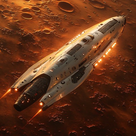 Futuristic Spaceship Heading to Mars in Deep Space