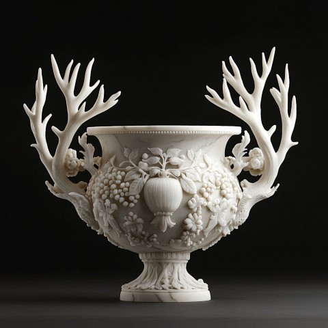 White Marble Holy Grail with Floral and Antler Handles