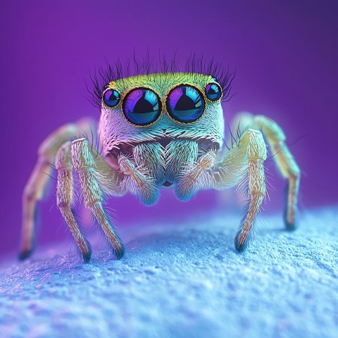 Green and Purple Jumping Spider on Gradient Background