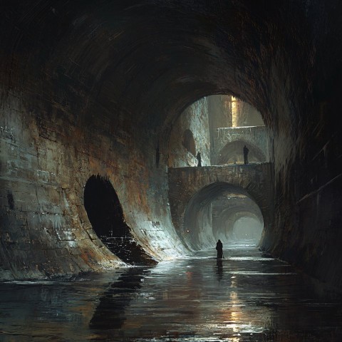 Dark Medieval Sewers Concept Art with Eerie Atmosphere