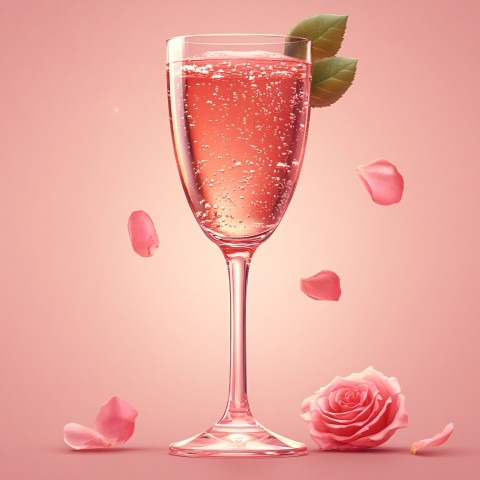 Rose Sparkling Drink in Simple Glass Cup