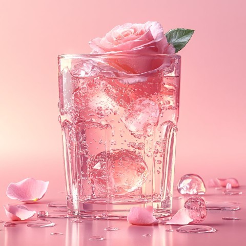 Rose Sparkling Beverage in Clear Glass with Minimal Background
