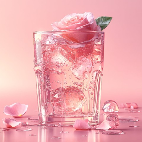 Rose Sparkling Beverage in Clear Glass with Minimal Background