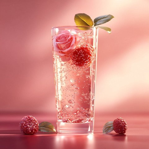 Rose Sparkling Drink in Clear Glass with Simple Background