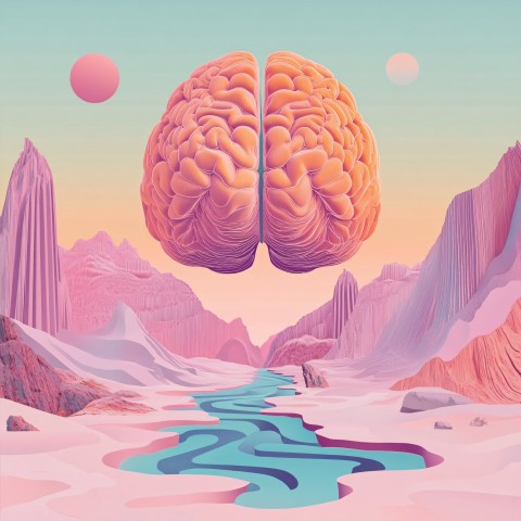 Abstract Split Brain in Surreal Landscape Vector Graphic