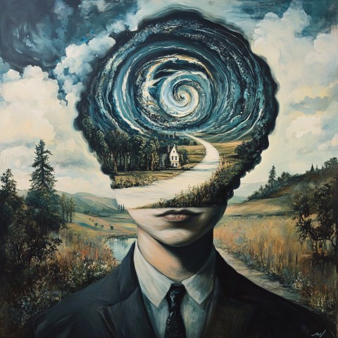 Surrealism Painting Illustrating the Complexity of Mental Health