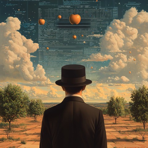 Linux Surrealism Artwork in René Magritte Style