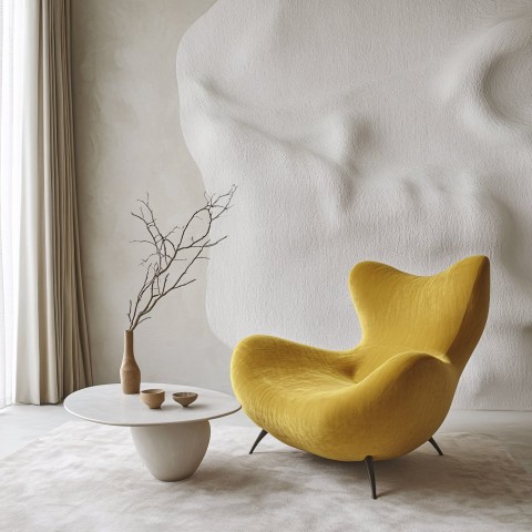 Modern Minimalist Room with Yellow Armchair and Textured Wall