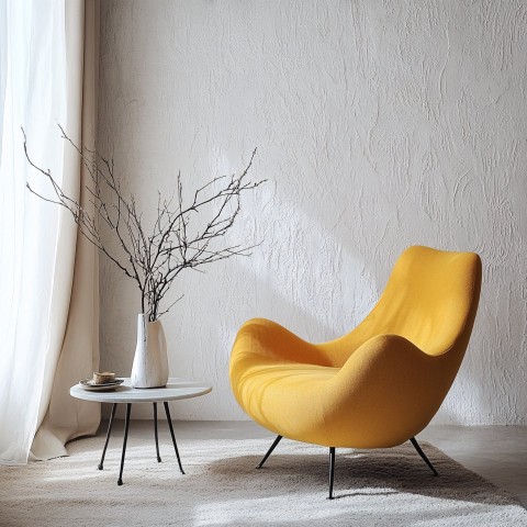 Modern Minimalist Room with Yellow Accent Chair