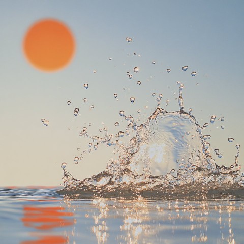 Close-Up Water Splash with Sun Reflection Photography