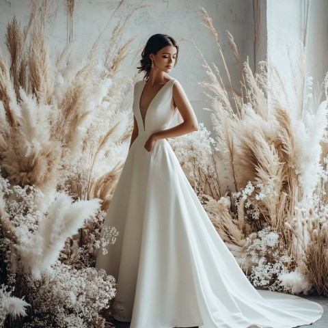 White Minimal Royal Wedding Dress Inspired by Swan