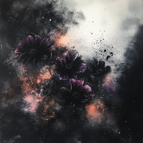 Dark Floral Powder Burst in Motion