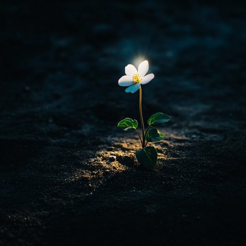 Growing Flower Reaching Towards Light in Darkness