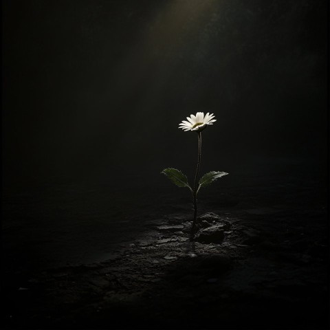 Growing Flower Reaching Light in Dark Space