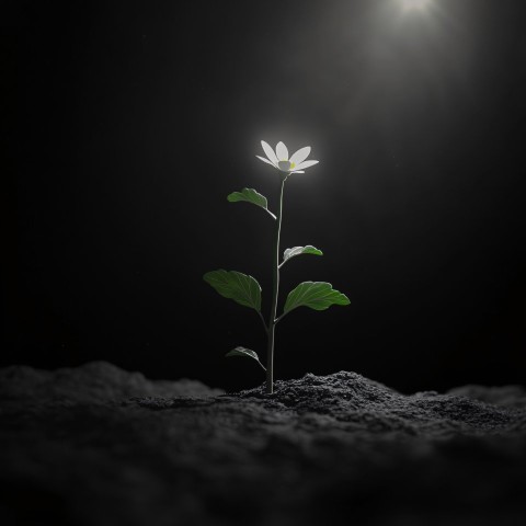 Growing Flower Reaching for Light in Darkness