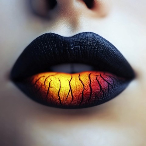 Black Lips with Red and Yellow Gradient Design