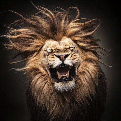 Majestic Lion with Fluffy Mane in Studio Portrait