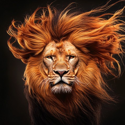 Majestic Lion with Flowing Dreadlocks in Studio Spotlight