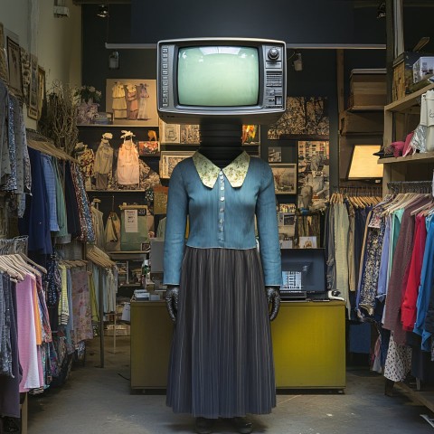 Fantastic Clothes Boutique with Giant TV-Headed Person