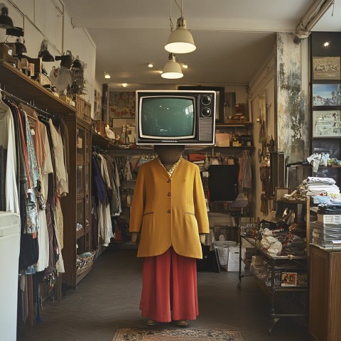 Fantastic Boutique with Giant TV-Headed Figure Display