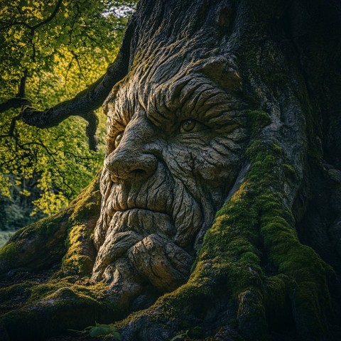 Ancient Tree with Natural Carved Face in Forest