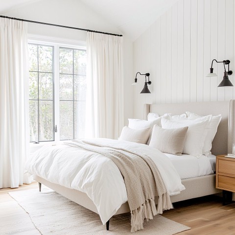 Light Gray Bedroom with Wooden Accents