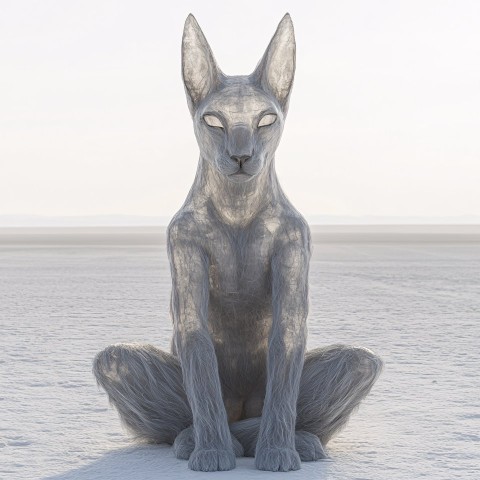 Transparent Sphinx Cat in Minimal White Desert Landscape