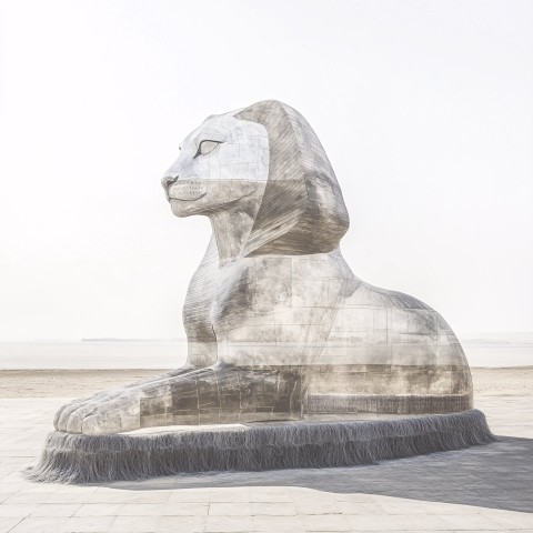 Transparent Sphinx Cat in White Desert Landscape