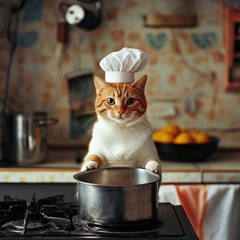 Cooking Cat in a Kitchen Preparing Food